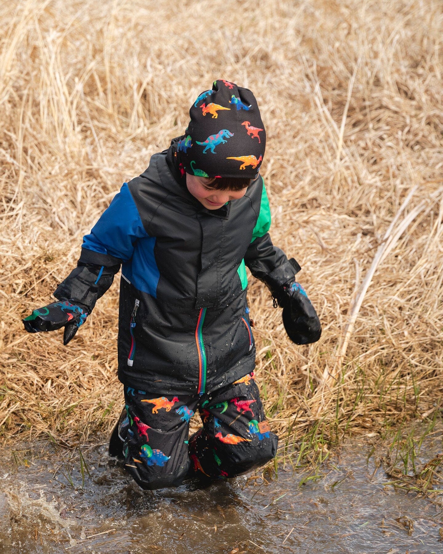 Stretch Jersey Beanie Black Dinosaur Print - H30W22_3H032
