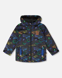 Mid-Season Jacket Black Printed Skateboards - H30W34_3H026