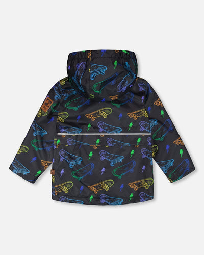 Mid-Season Jacket Black Printed Skateboards - H30W34_3H026