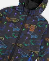 Mid-Season Jacket Black Printed Skateboards - H30W34_3H026