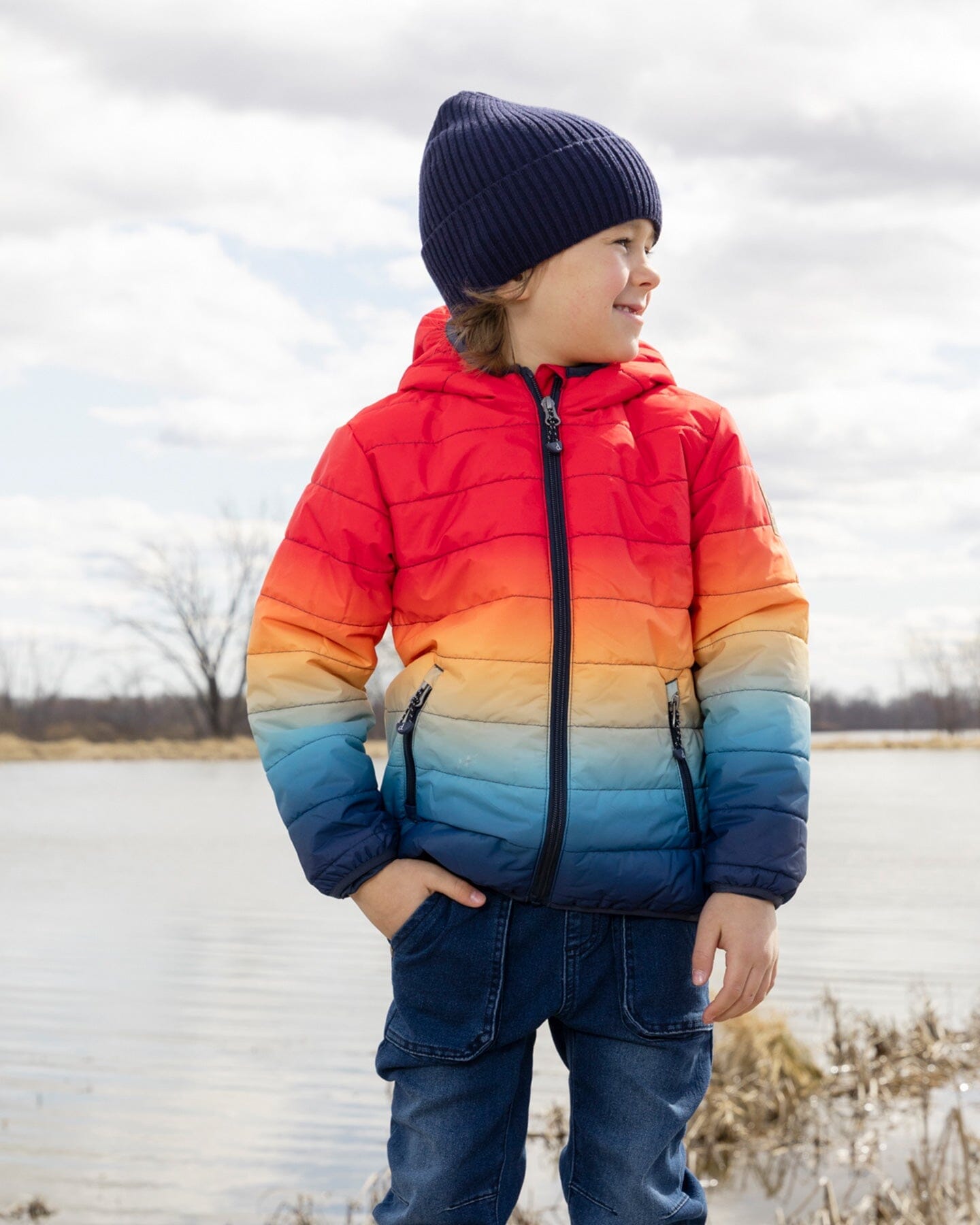 Quilted Mid-Season Jacket Orange And Blue Gradient - H30W44_3H038