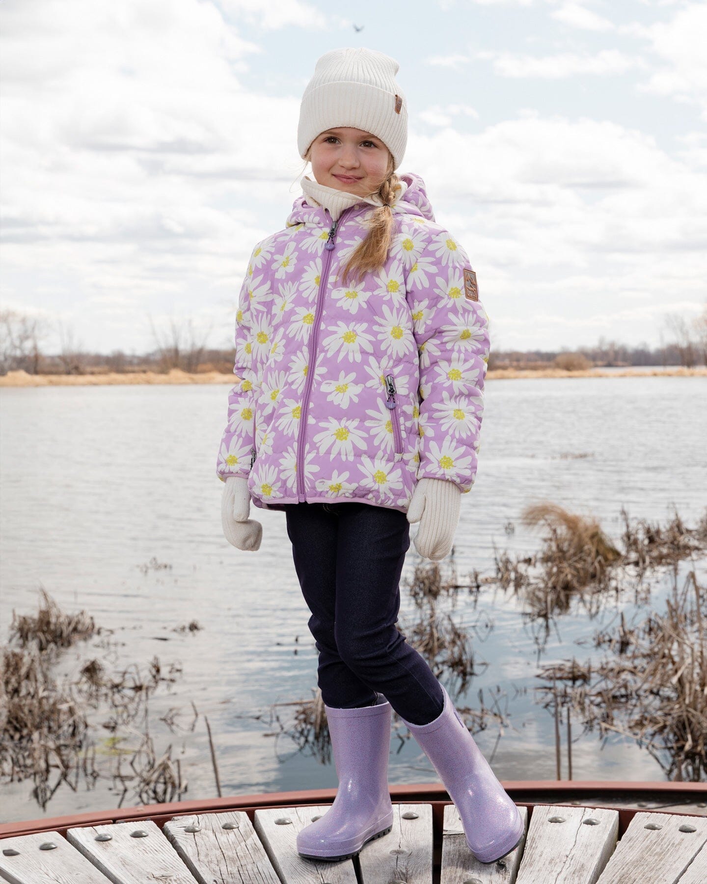 Quilted Mid-Season Jacket Purple Daisy Print - H30W45_3H013