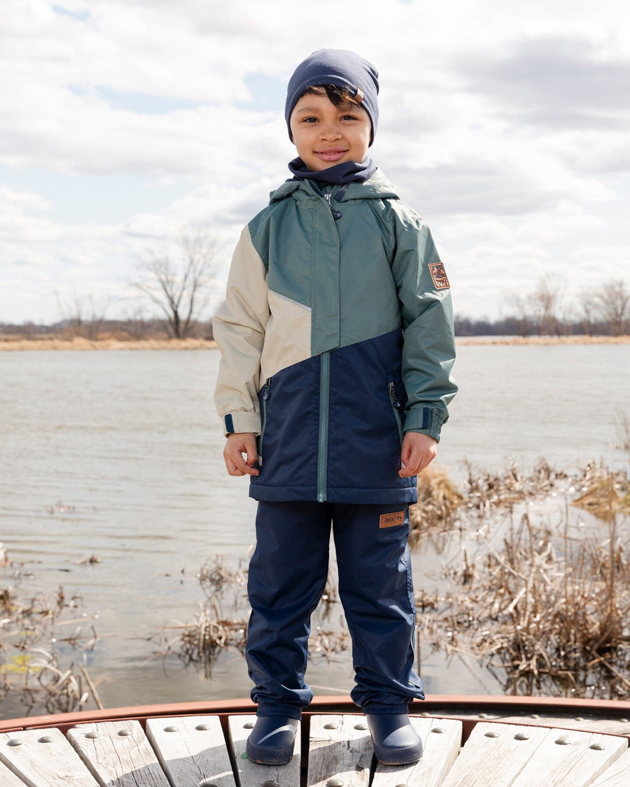 Mid-Season Jacket In Recycled Polyester Dark Green, Beige And Navy - H30W46_03003