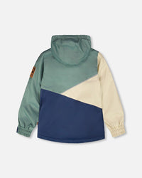 Mid-Season Jacket In Recycled Polyester Dark Green, Beige And Navy - H30W46_03003