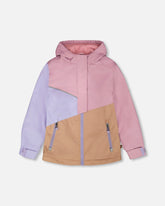 Mid-Season Jacket In Recycled Polyester Mauve, Lilac And Beige
