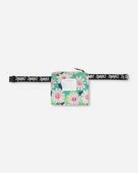 Packable Windbreaker In Polyester Green Smiling Flower Print Outerwear Deux par Deux 