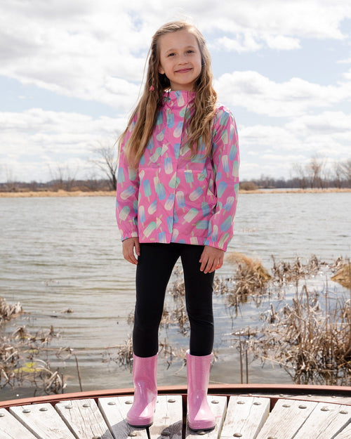 Packable Windbreaker In Polyester Pink Lollipop Print Outerwear Deux par Deux 