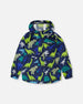 Packable Windbreaker In Polyester Blue Dinosaur Print - H30W49_3H036