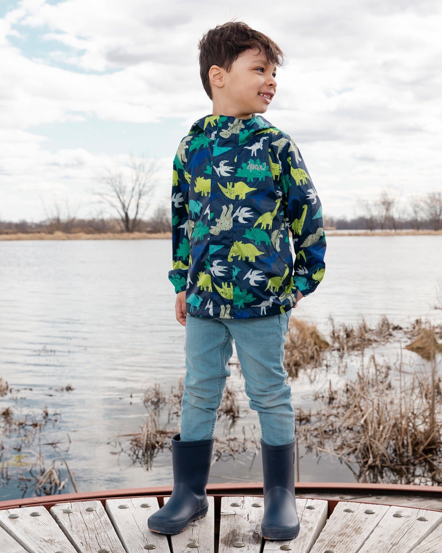 Packable Windbreaker In Polyester Blue Dinosaur Print - H30W49_3H036