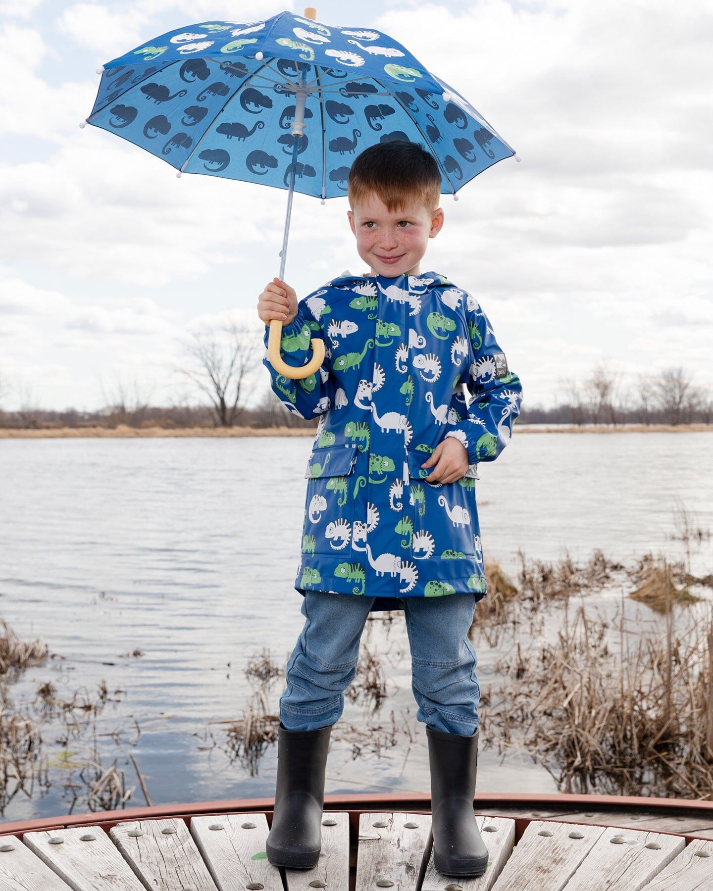 Rain Jacket In Polyurethane Blue Chameleon Print - H30W50_3H023