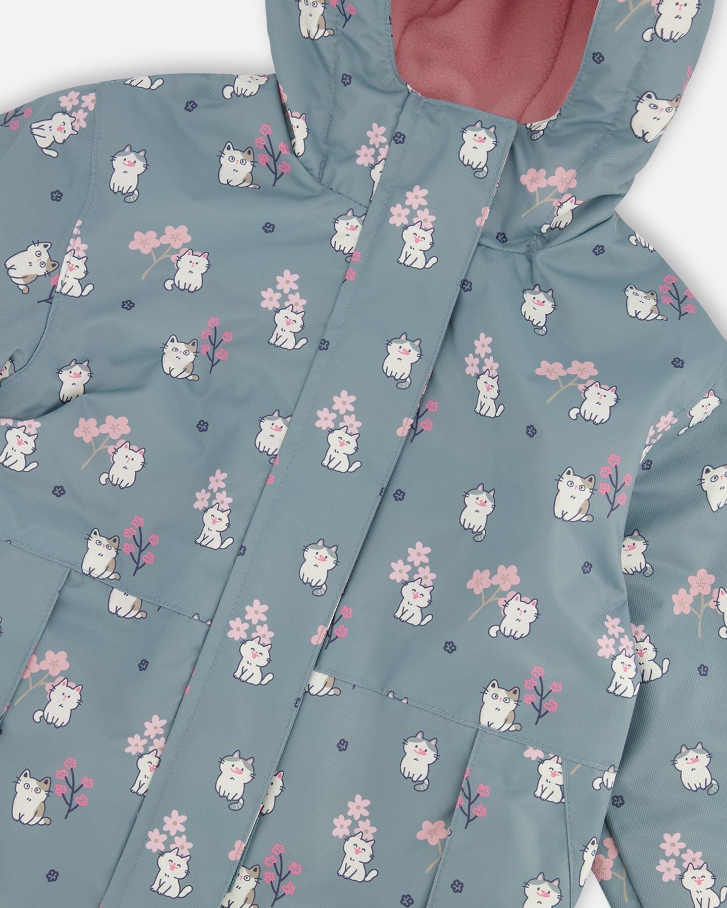 Two-Piece Mid-Season Outerwear Set Green Cat Print - H30W51_3H001