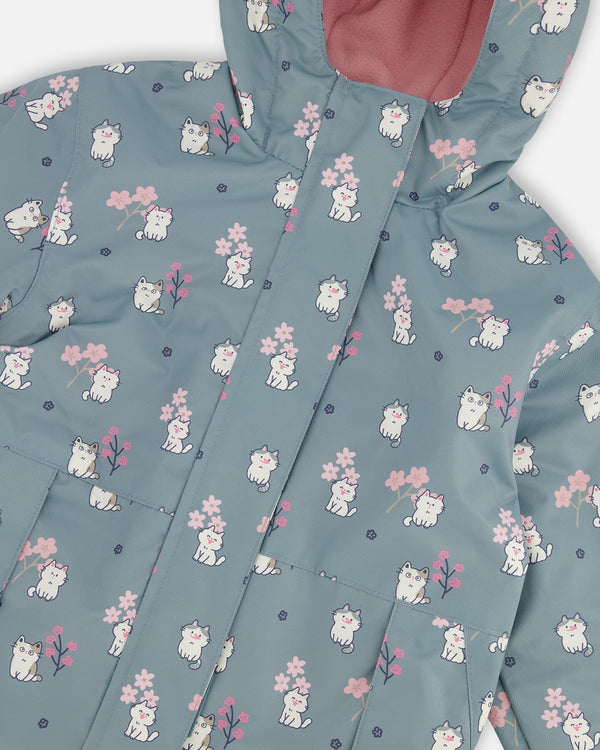 Two-Piece Mid-Season Outerwear Set Green Cat Print - H30W51_3H001