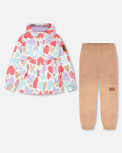 Two-Piece Mid-Season Outerwear Set White Heart Print - H30W51_3H002