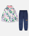 Two-Piece Mid-Season Outerwear Set Black Printed Flowers - H30W51_3H003