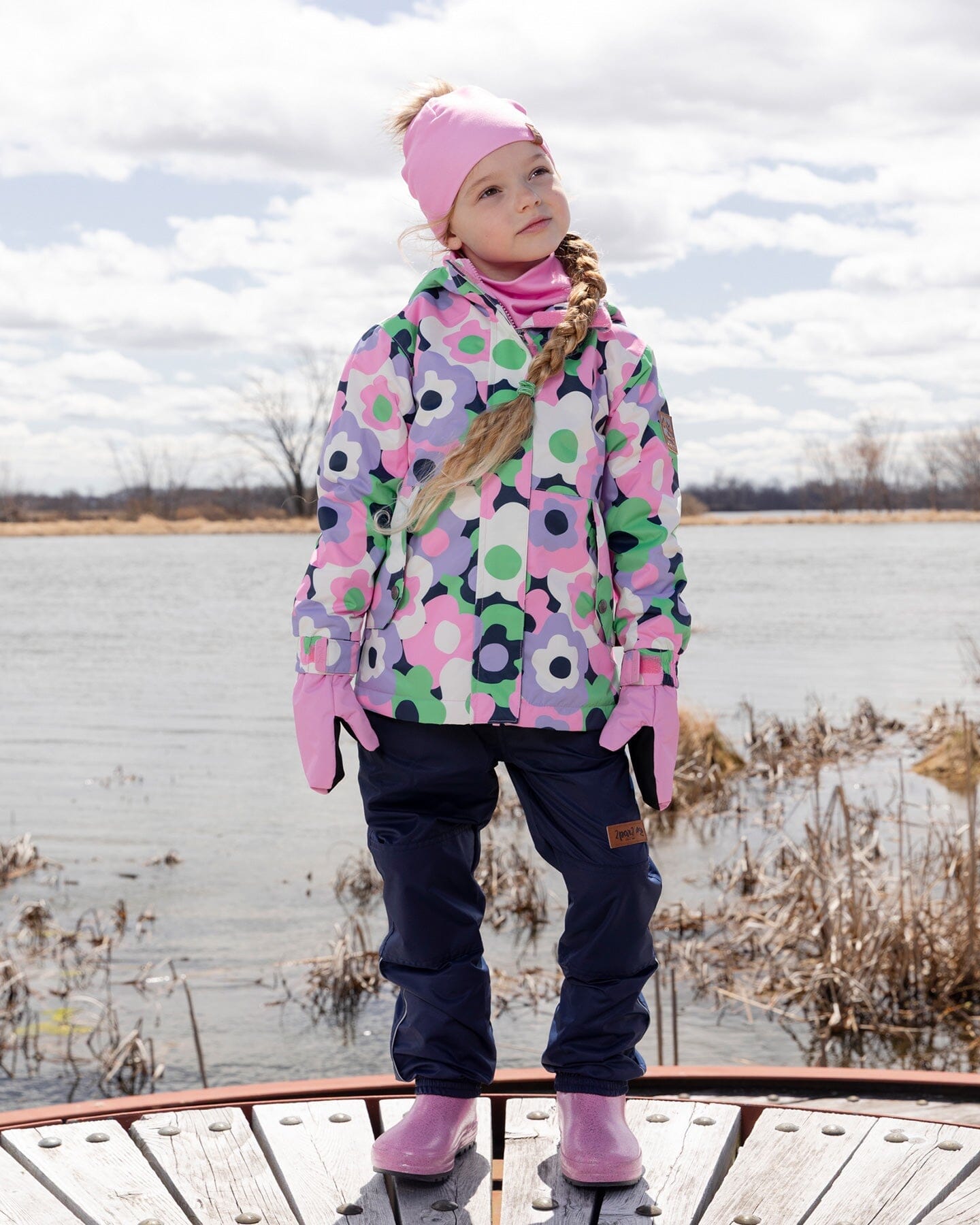 Two-Piece Mid-Season Outerwear Set Black Printed Flowers - H30W51_3H003