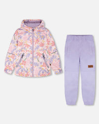 Insulated Two-Piece Mid-Season Outerwear Set Pink Flower Print - H30W52S_3H004