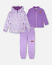 3-In-1 Two-Piece Mid-Season Outerwear With Solid Pants Set Purple Daisy Print - H30W53_05005
