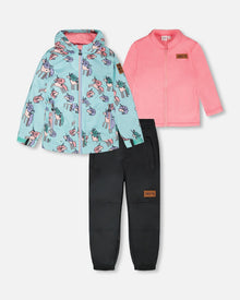 3-In-1 Two-Piece Mid-Season Outerwear Set Blue Unicorn Print - H30W53_3H006