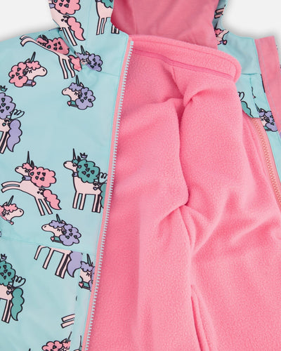 3-In-1 Two-Piece Mid-Season Outerwear Set Blue Unicorn Print - H30W53_3H006