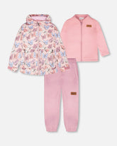 3-In-1 Two-Piece Mid-Season Outerwear Set Pink With Printed Butterflies