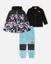 3-In-1 Two-Piece Mid-Season Outerwear Set Black Printed Flowers - Black Inner Jacket - H30W54_04200