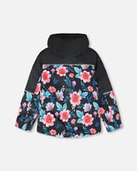 3-In-1 Two-Piece Mid-Season Outerwear Set Black Printed Flowers - Black Inner Jacket - H30W54_04200