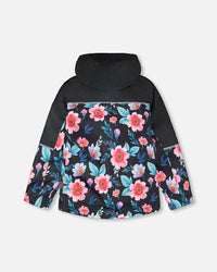3-In-1 Two-Piece Mid-Season Outerwear Set Black Printed Flowers - Black Inner Jacket - H30W54_04200