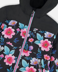3-In-1 Two-Piece Mid-Season Outerwear Set Black Printed Flowers - Black Inner Jacket - H30W54_04200