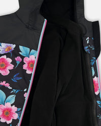 3-In-1 Two-Piece Mid-Season Outerwear Set Black Printed Flowers - Black Inner Jacket - H30W54_04200