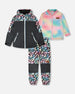 3-In-1 Two-Piece Mid-Season Outerwear Set Black Animal Print - Multicolored Inner Jacket - H30W54_3H010