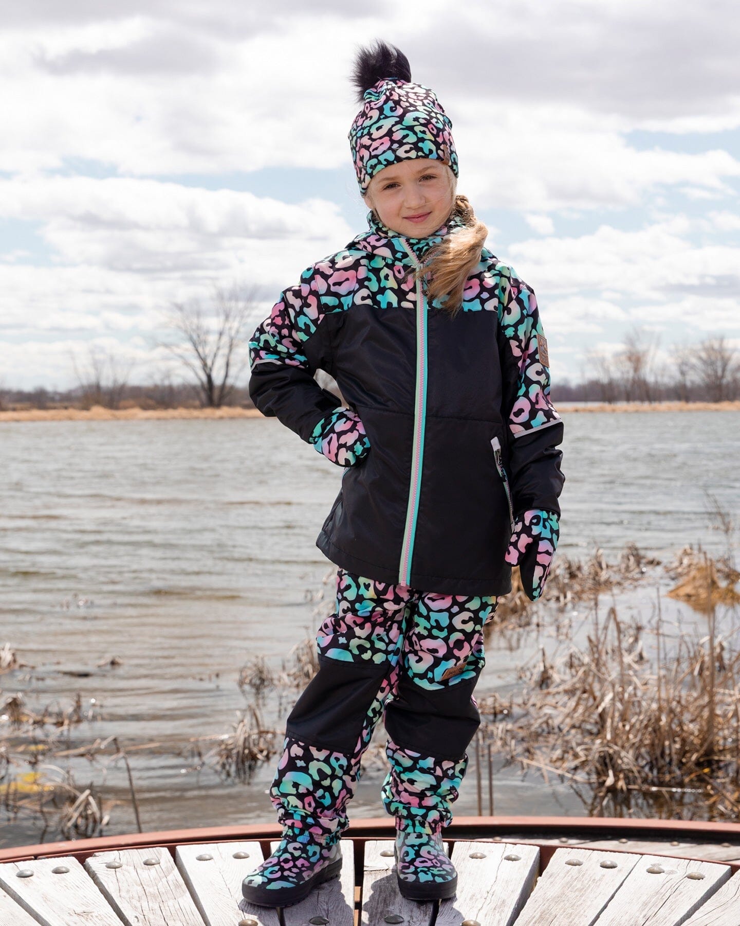 3-In-1 Two-Piece Mid-Season Outerwear Set Black Animal Print - Multicolored Inner Jacket - H30W54_3H010