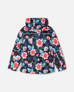 3-In-1 Two-Piece Mid-Season Outerwear Set Black Printed Flowers - Pink Inner Jacket - H30W54_3H011