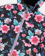 3-In-1 Two-Piece Mid-Season Outerwear Set Black Printed Flowers - Pink Inner Jacket - H30W54_3H011