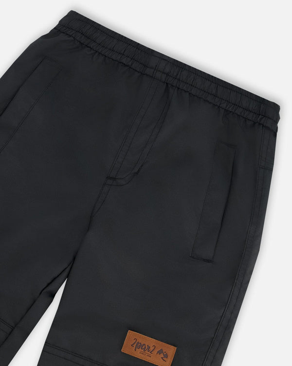 3-In-1 Two-Piece Mid-Season Outerwear Set Black Printed Flowers - Pink Inner Jacket - H30W54_3H011