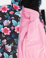 3-In-1 Two-Piece Mid-Season Outerwear Set Black Printed Flowers - Pink Inner Jacket - H30W54_3H011