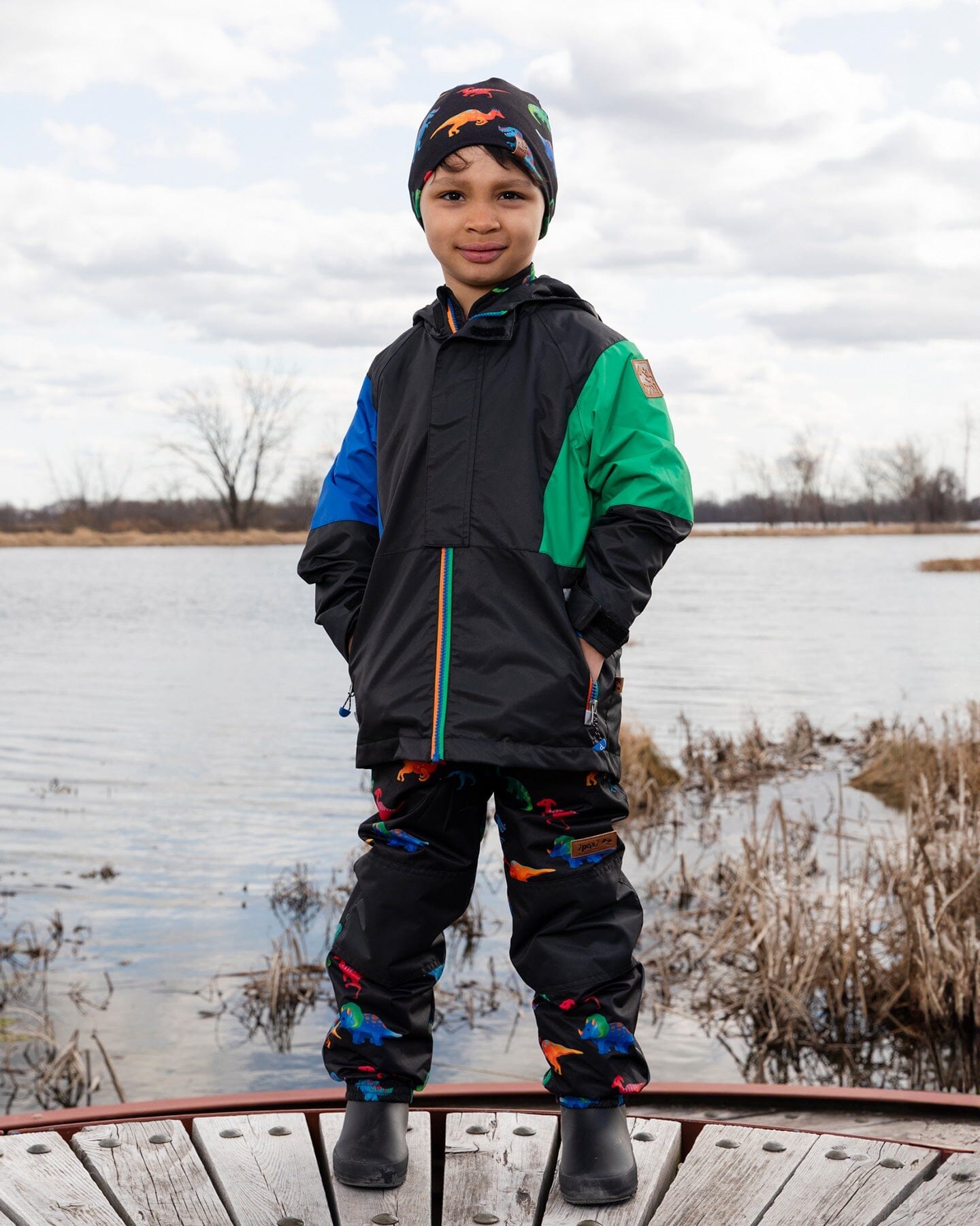 3-In-1 Two-Piece Mid-Season Outerwear Set Black Dinosaur Print - H30W56_09990