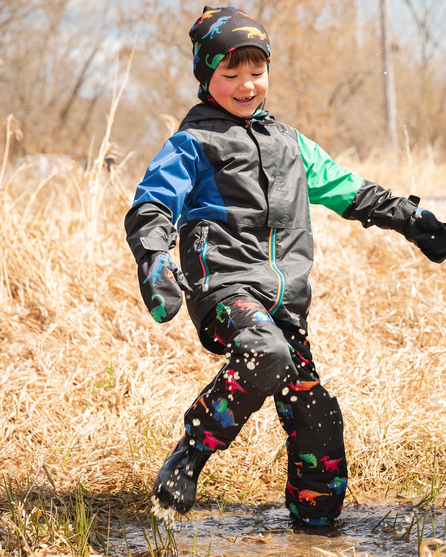 3-In-1 Two-Piece Mid-Season Outerwear Set Black Dinosaur Print - H30W56_09990