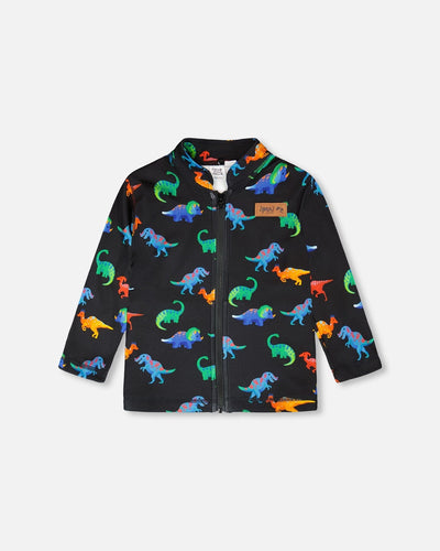 3-In-1 Two-Piece Mid-Season Outerwear Set Black Dinosaur Print - H30W56_09990