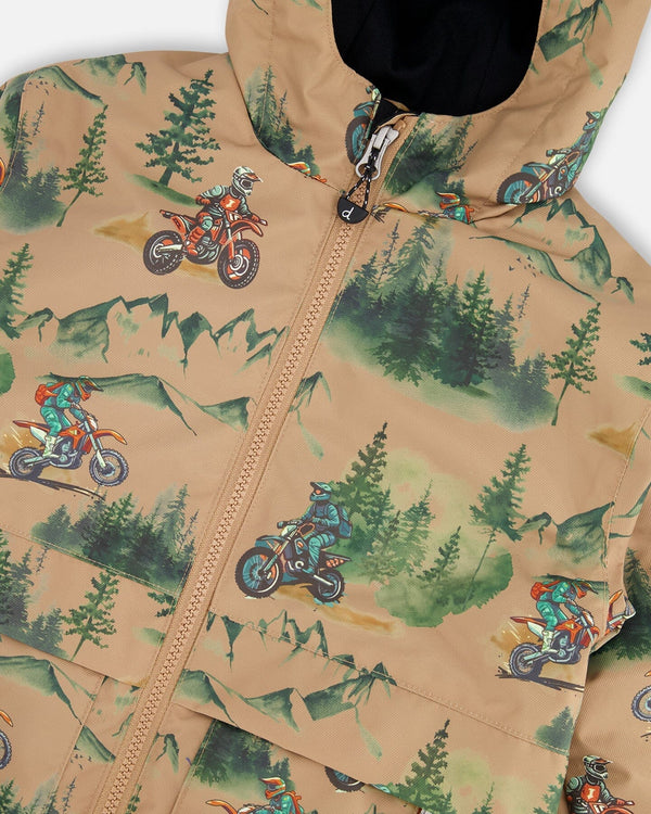 3-In-1 Two-Piece Mid-Season Outerwear Set Brown Motocross Print - H30W57_3H034