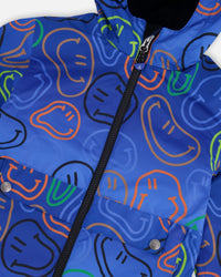 Two-Piece Mid-Season Outerwear Set Blue Printed Smileys - H30W58_3H025