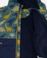 Two-Piece Mid-Season Outerwear Set Green Dinosaur Print - H30W58_3H028