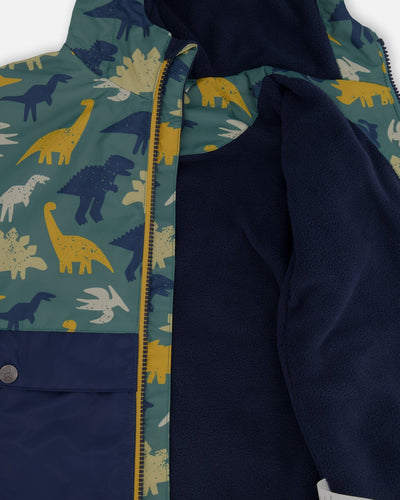 Two-Piece Mid-Season Outerwear Set Green Dinosaur Print - H30W58_3H028