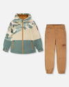 Two-Piece Mid-Season Outerwear Set Green Camouflage Print - H30W59_3H029