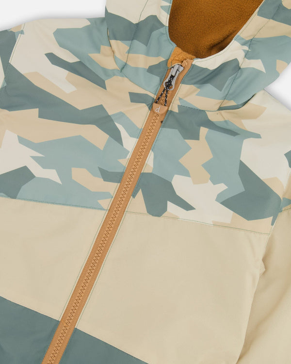 Two-Piece Mid-Season Outerwear Set Green Camouflage Print - H30W59_3H029