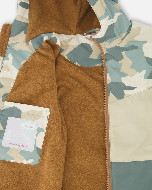 Two-Piece Mid-Season Outerwear Set Green Camouflage Print - H30W59_3H029