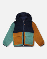 Veste en sherpa bloc de couleurs marine