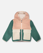 Veste en sherpa bloc de couleurs rose pâle