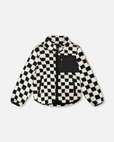 Veste en sherpa damier noir