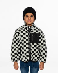 Sherpa Jacket Black Checkerboard Outerwear Deux par Deux 