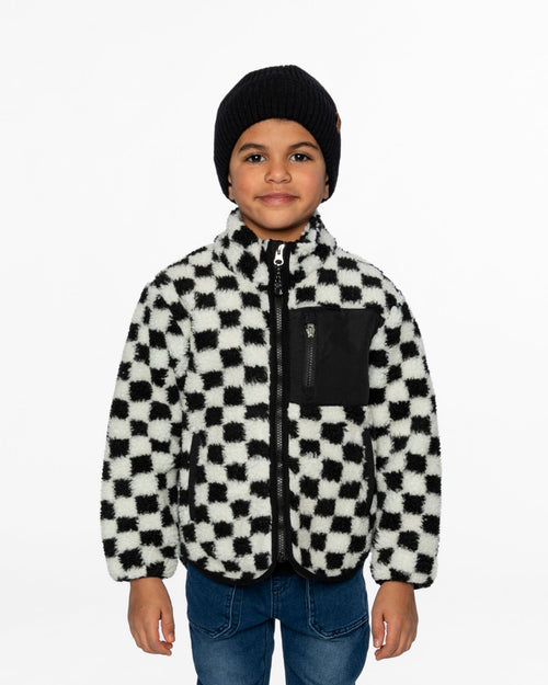 Sherpa Jacket Black Checkerboard Outerwear Deux par Deux 
